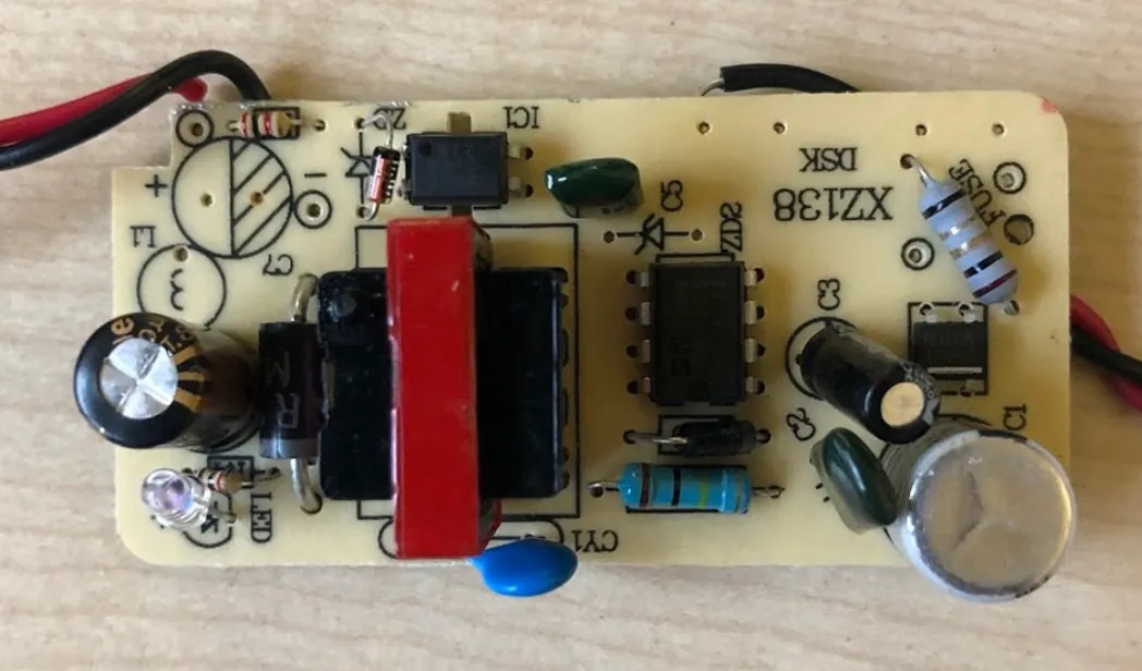 Caption: The capacitor across the output terminals can be seen here on the far left of the board
